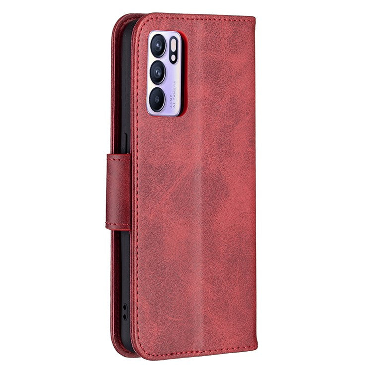 360° Full Coverage Anti-Scratch Stylish PU Leather Smartphone Wallet Stand Case for Oppo Reno6 5G - Red