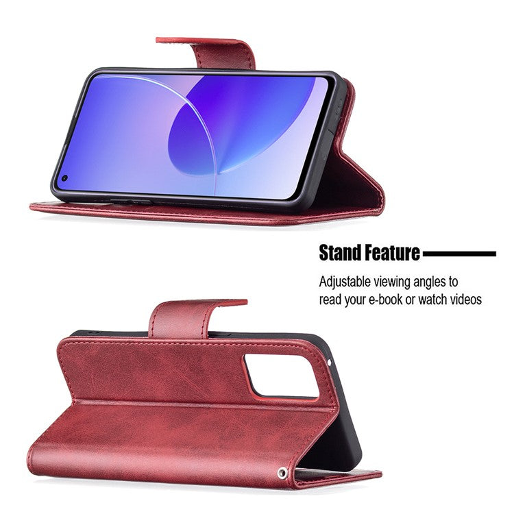 360° Full Coverage Anti-Scratch Stylish PU Leather Smartphone Wallet Stand Case for Oppo Reno6 5G - Red