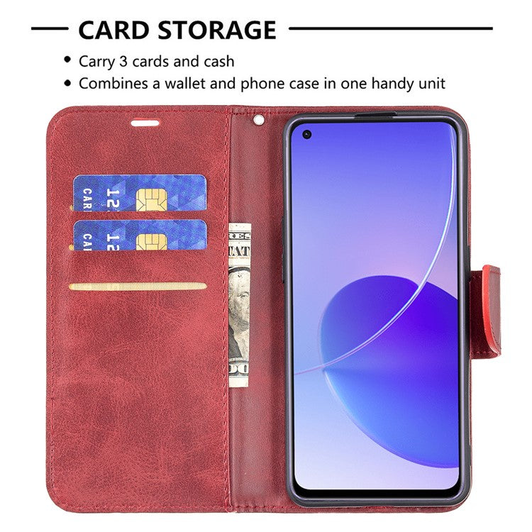 360° Full Coverage Anti-Scratch Stylish PU Leather Smartphone Wallet Stand Case for Oppo Reno6 5G - Red