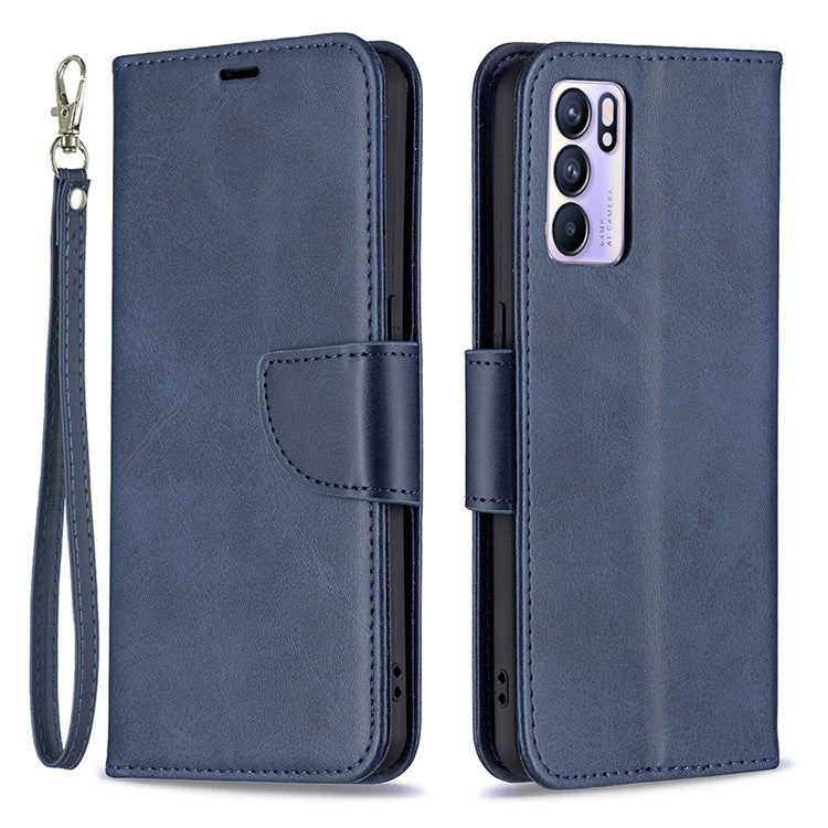 360° Full Coverage Anti-Scratch Stylish PU Leather Smartphone Wallet Stand Case for Oppo Reno6 5G - Blue