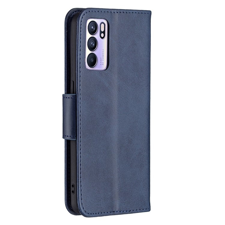 360° Full Coverage Anti-Scratch Stylish PU Leather Smartphone Wallet Stand Case for Oppo Reno6 5G - Blue