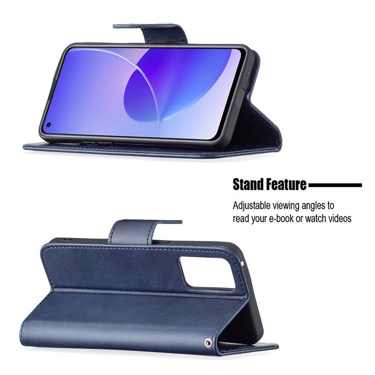 360° Full Coverage Anti-Scratch Stylish PU Leather Smartphone Wallet Stand Case for Oppo Reno6 5G - Blue