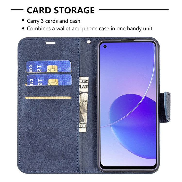 360° Full Coverage Anti-Scratch Stylish PU Leather Smartphone Wallet Stand Case for Oppo Reno6 5G - Blue