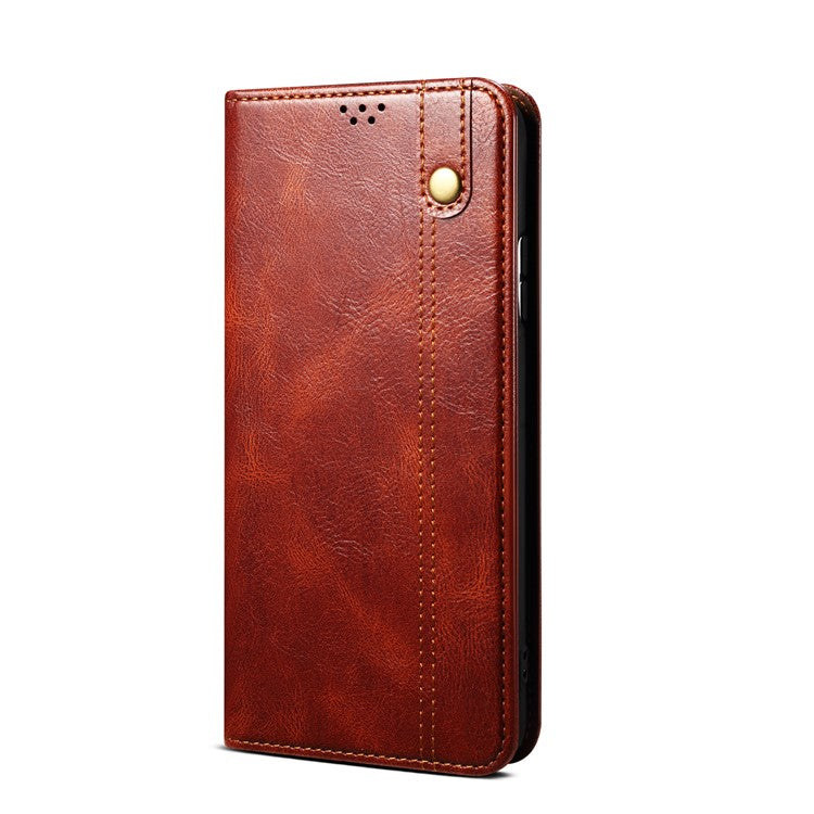 Waxy Crazy Horse Texture Wallet Stand Design Magnetic Auto-absorbed Protective PU Leather Phone Case Cover for vivo Y21 - Brown