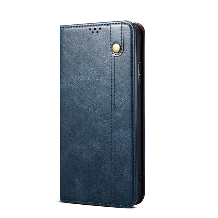 Waxy Crazy Horse Texture Wallet Stand Design Magnetic Auto-absorbed Protective PU Leather Phone Case Cover for vivo Y21 - Blue