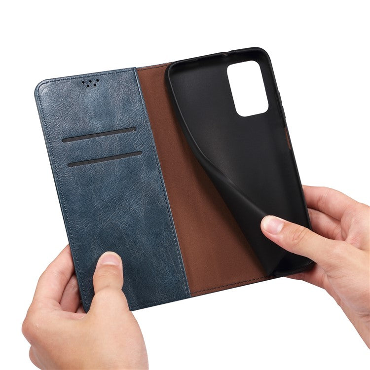 Waxy Crazy Horse Texture Wallet Stand Design Magnetic Auto-absorbed Protective PU Leather Phone Case Cover for vivo Y21 - Blue