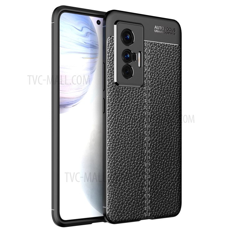 Litchi Texture Fashion Scratch-Resistant Flexible Soft TPU Protective Phone Case Shell for vivo X70 - Black