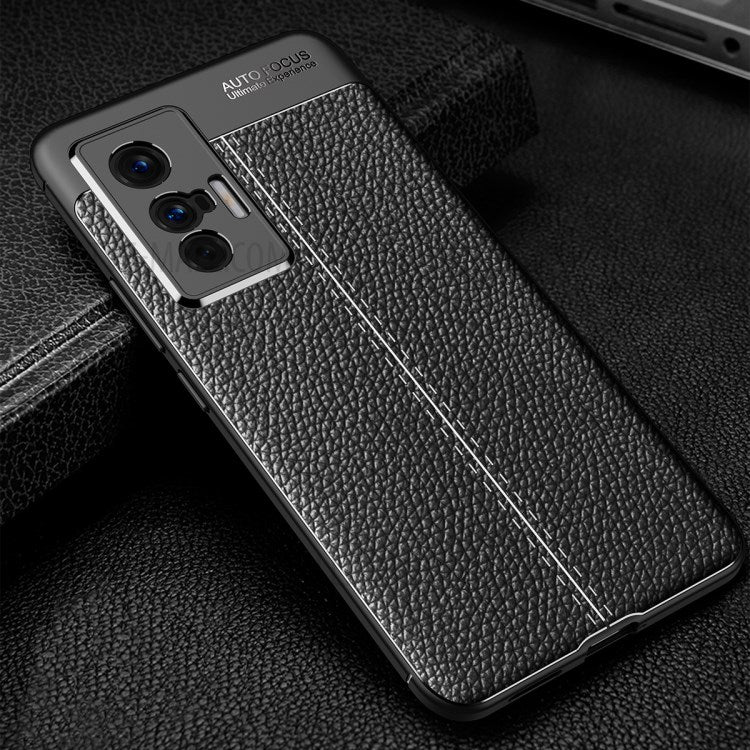 Litchi Texture Fashion Scratch-Resistant Flexible Soft TPU Protective Phone Case Shell for vivo X70 - Black