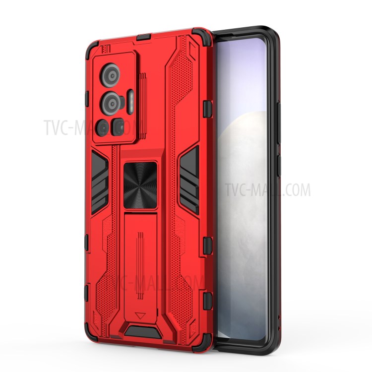 Vertical and Horizontal Kickstand Hard PC + Soft TPU Dual Layer Protection Phone Case for vivo X70 Pro - Red