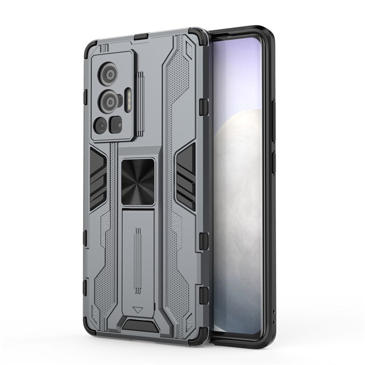 Vertical and Horizontal Kickstand Hard PC + Soft TPU Dual Layer Protection Phone Case for vivo X70 Pro - Grey