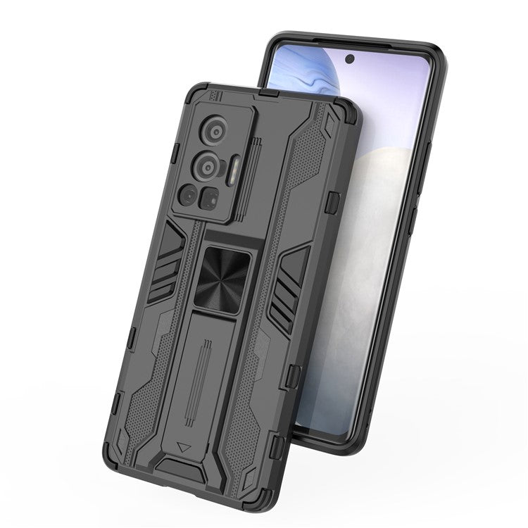 Vertical and Horizontal Kickstand Hard PC + Soft TPU Dual Layer Protection Phone Case for vivo X70 Pro - Grey