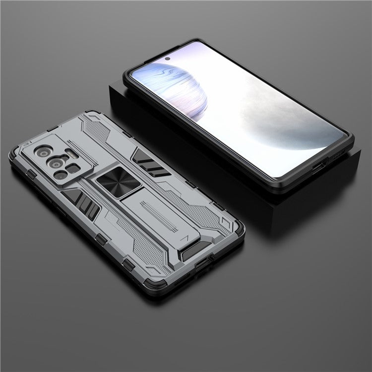 Vertical and Horizontal Kickstand Hard PC + Soft TPU Dual Layer Protection Phone Case for vivo X70 Pro - Grey