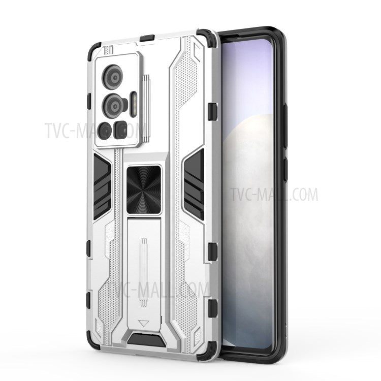 Vertical and Horizontal Kickstand Hard PC + Soft TPU Dual Layer Protection Phone Case for vivo X70 Pro - Silver