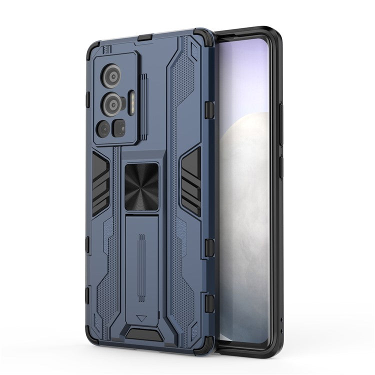 Vertical and Horizontal Kickstand Hard PC + Soft TPU Dual Layer Protection Phone Case for vivo X70 Pro - Blue