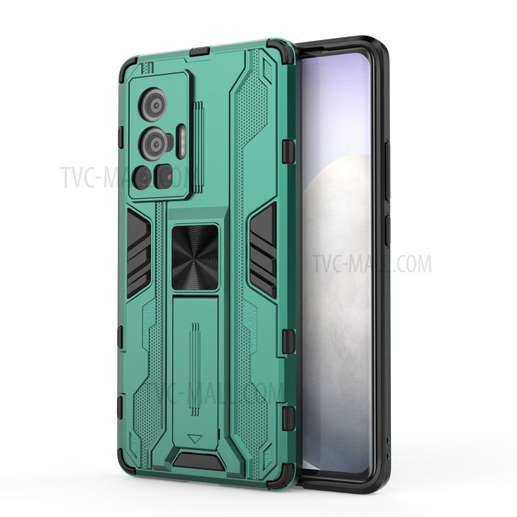 Vertical and Horizontal Kickstand Hard PC + Soft TPU Dual Layer Protection Phone Case for vivo X70 Pro - Green