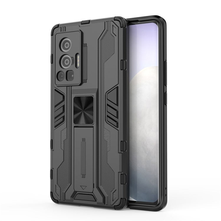 Vertical and Horizontal Kickstand Hard PC + Soft TPU Dual Layer Protection Phone Case for vivo X70 Pro - Black