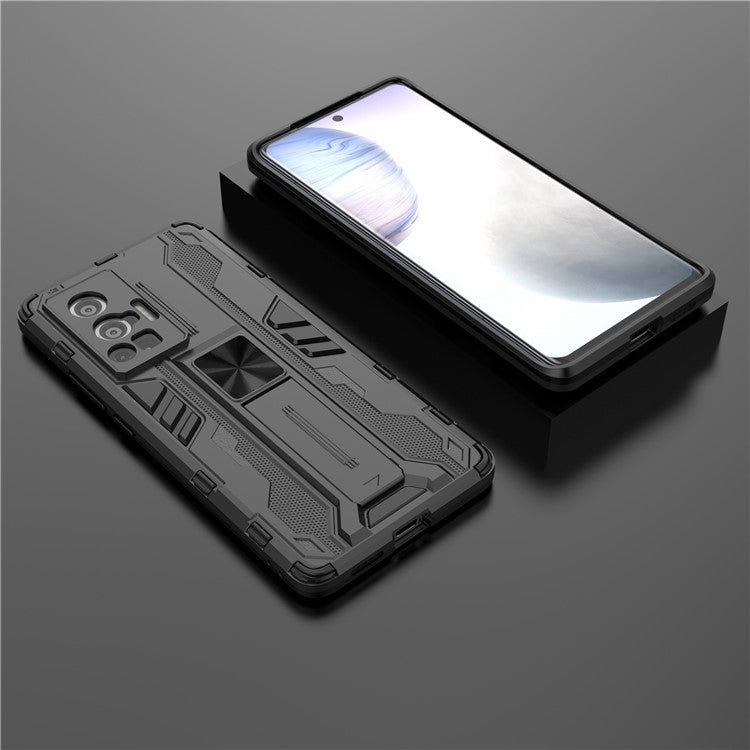 Vertical and Horizontal Kickstand Hard PC + Soft TPU Dual Layer Protection Phone Case for vivo X70 Pro - Black