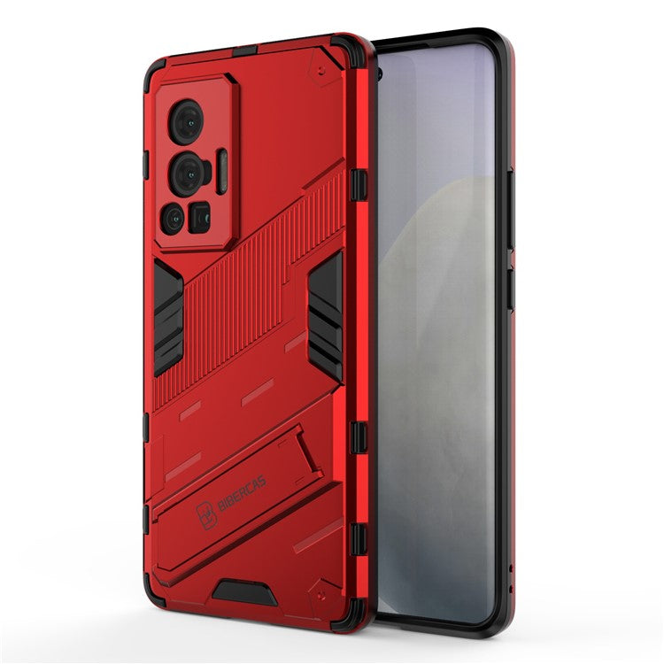 Reinforced Drop Protection Hard PC Back + Flexible TPU Bumper Hybrid Case with Kickstand for vivo X70 Pro - Red