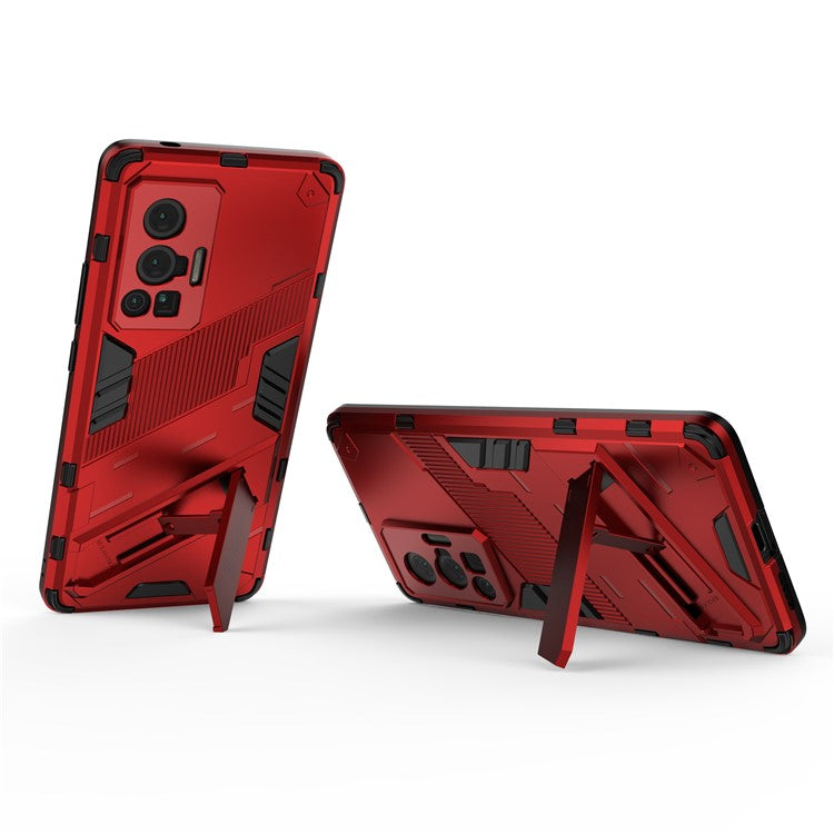 Reinforced Drop Protection Hard PC Back + Flexible TPU Bumper Hybrid Case with Kickstand for vivo X70 Pro - Red