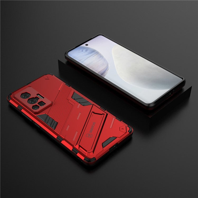 Reinforced Drop Protection Hard PC Back + Flexible TPU Bumper Hybrid Case with Kickstand for vivo X70 Pro - Red