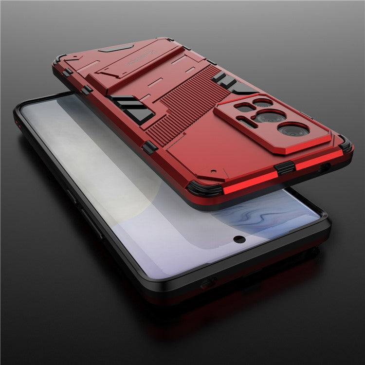 Reinforced Drop Protection Hard PC Back + Flexible TPU Bumper Hybrid Case with Kickstand for vivo X70 Pro - Red