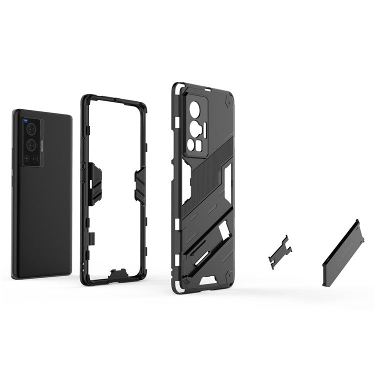 Reinforced Drop Protection Hard PC Back + Flexible TPU Bumper Hybrid Case with Kickstand for vivo X70 Pro - Black