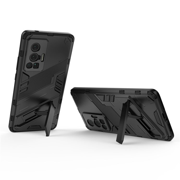 Reinforced Drop Protection Hard PC Back + Flexible TPU Bumper Hybrid Case with Kickstand for vivo X70 Pro - Black