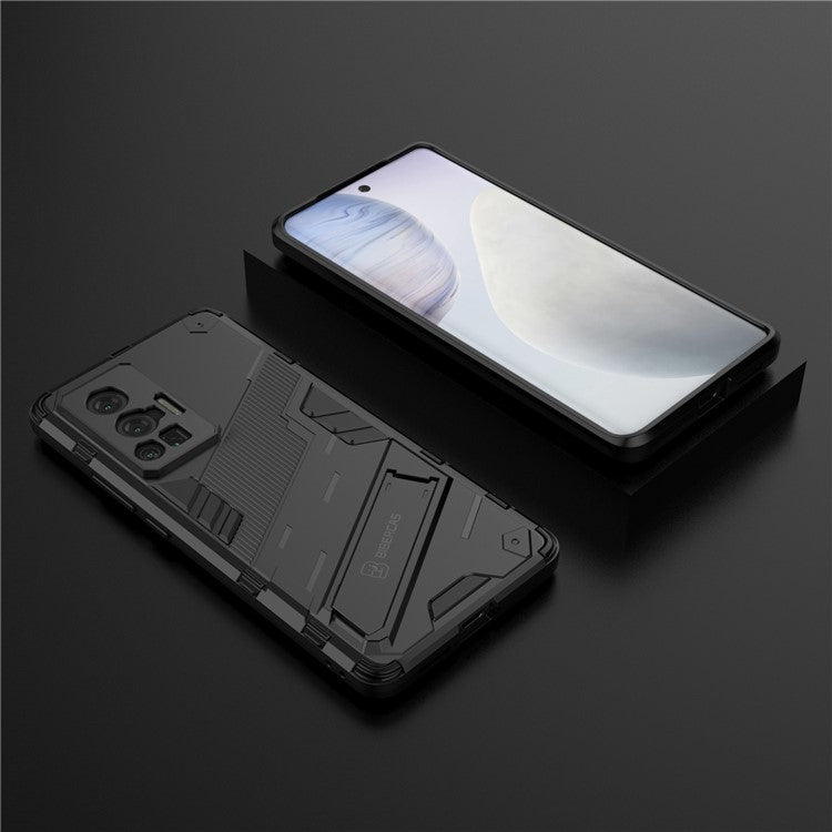 Reinforced Drop Protection Hard PC Back + Flexible TPU Bumper Hybrid Case with Kickstand for vivo X70 Pro - Black