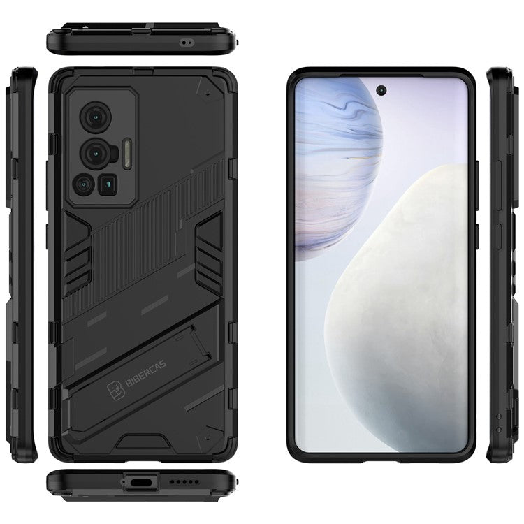 Reinforced Drop Protection Hard PC Back + Flexible TPU Bumper Hybrid Case with Kickstand for vivo X70 Pro - Black