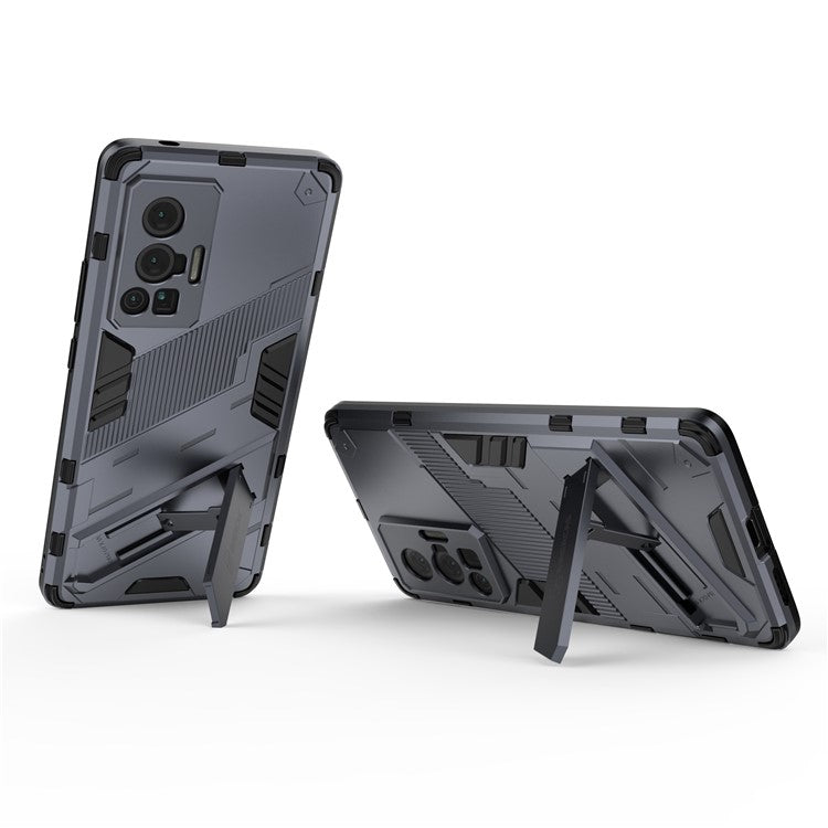 Reinforced Drop Protection Hard PC Back + Flexible TPU Bumper Hybrid Case with Kickstand for vivo X70 Pro - Dark Blue