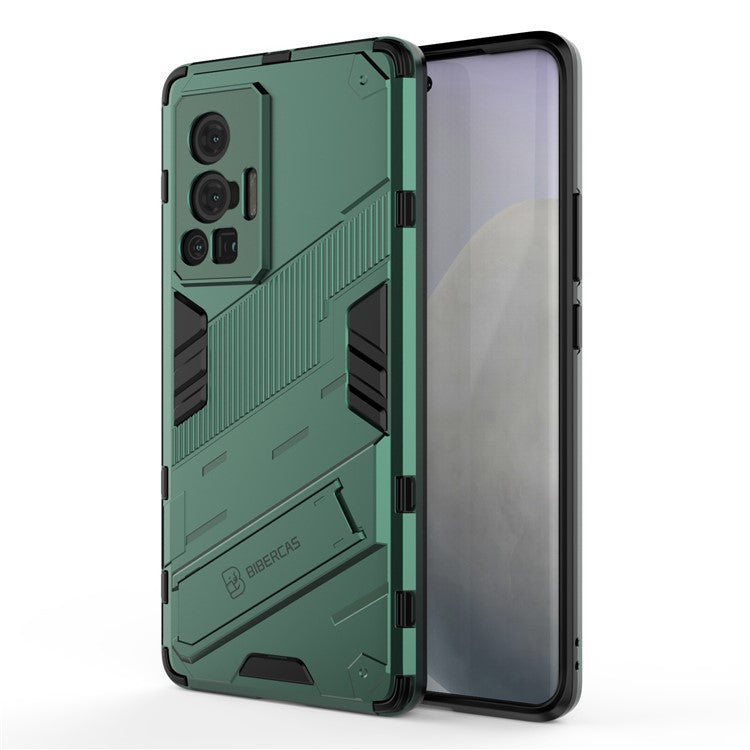 Reinforced Drop Protection Hard PC Back + Flexible TPU Bumper Hybrid Case with Kickstand for vivo X70 Pro - Green