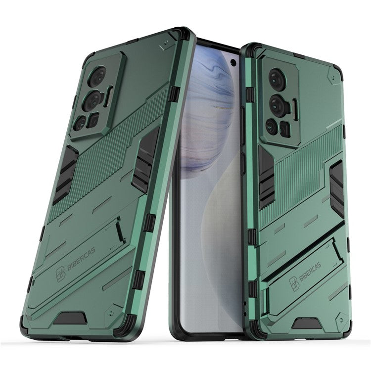 Reinforced Drop Protection Hard PC Back + Flexible TPU Bumper Hybrid Case with Kickstand for vivo X70 Pro - Green