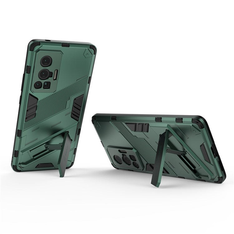 Reinforced Drop Protection Hard PC Back + Flexible TPU Bumper Hybrid Case with Kickstand for vivo X70 Pro - Green