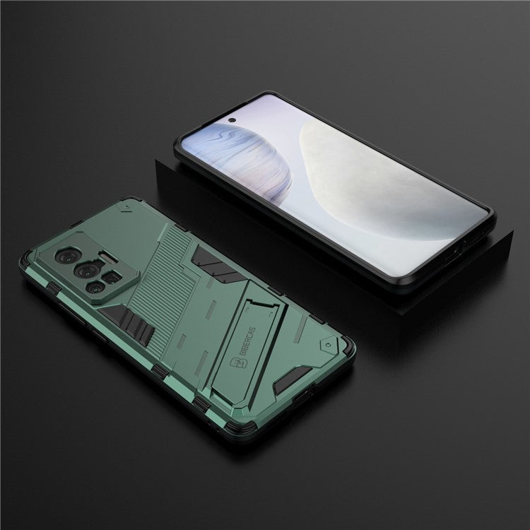 Reinforced Drop Protection Hard PC Back + Flexible TPU Bumper Hybrid Case with Kickstand for vivo X70 Pro - Green