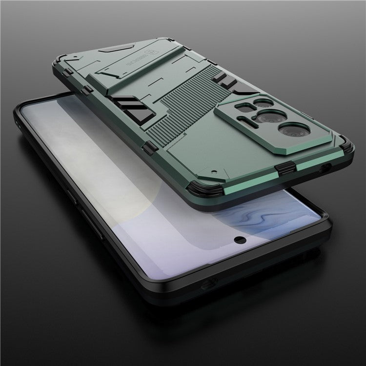 Reinforced Drop Protection Hard PC Back + Flexible TPU Bumper Hybrid Case with Kickstand for vivo X70 Pro - Green