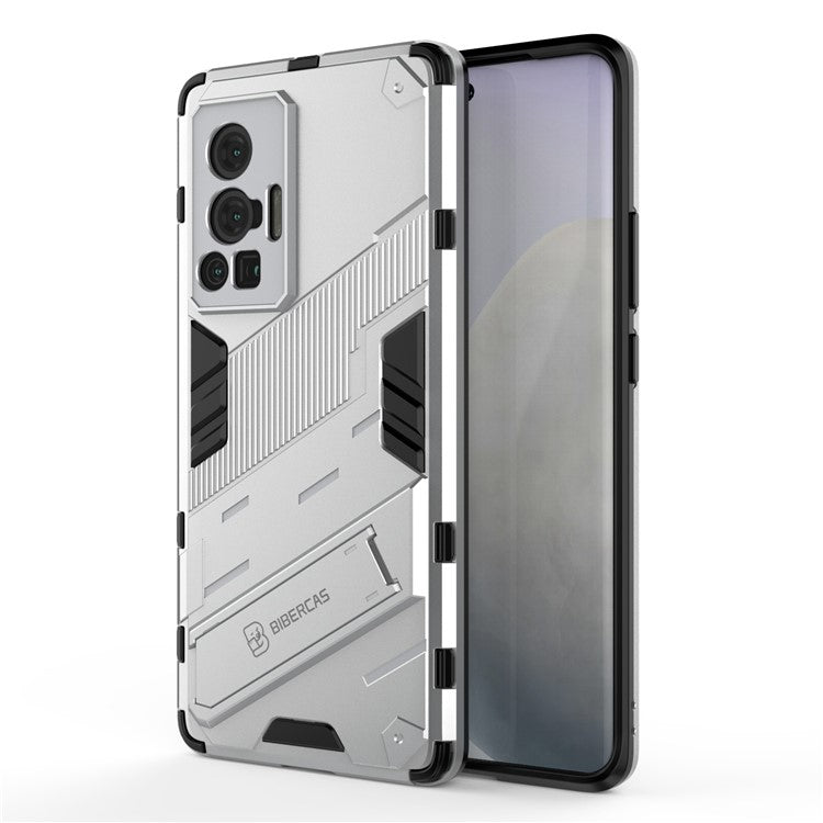 Reinforced Drop Protection Hard PC Back + Flexible TPU Bumper Hybrid Case with Kickstand for vivo X70 Pro - White