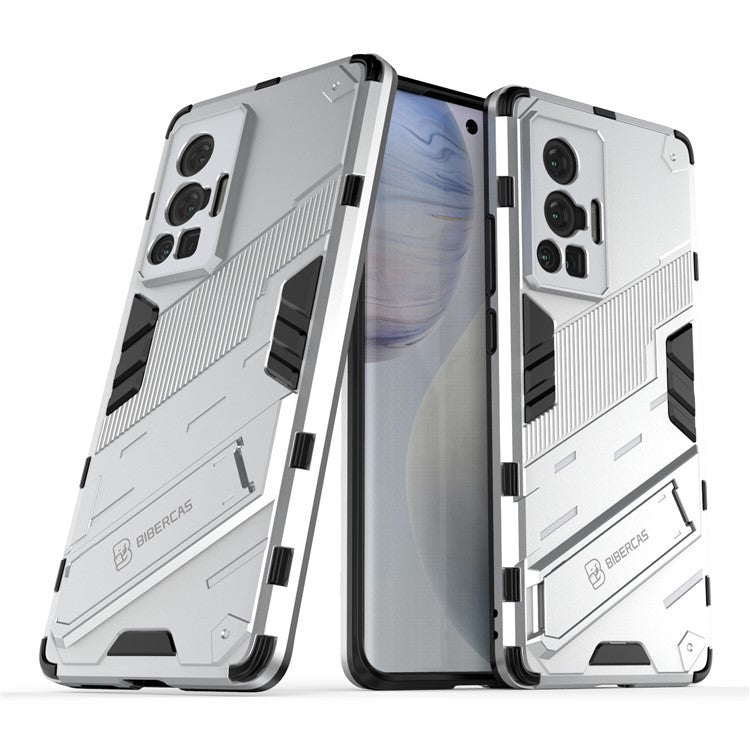 Reinforced Drop Protection Hard PC Back + Flexible TPU Bumper Hybrid Case with Kickstand for vivo X70 Pro - White