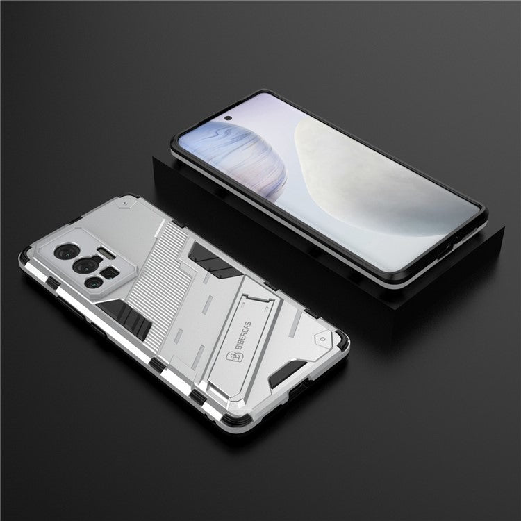 Reinforced Drop Protection Hard PC Back + Flexible TPU Bumper Hybrid Case with Kickstand for vivo X70 Pro - White