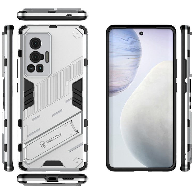 Reinforced Drop Protection Hard PC Back + Flexible TPU Bumper Hybrid Case with Kickstand for vivo X70 Pro - White