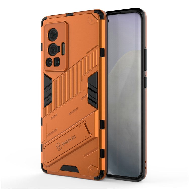 Reinforced Drop Protection Hard PC Back + Flexible TPU Bumper Hybrid Case with Kickstand for vivo X70 Pro - Orange