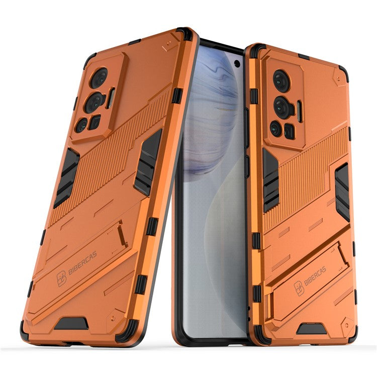 Reinforced Drop Protection Hard PC Back + Flexible TPU Bumper Hybrid Case with Kickstand for vivo X70 Pro - Orange