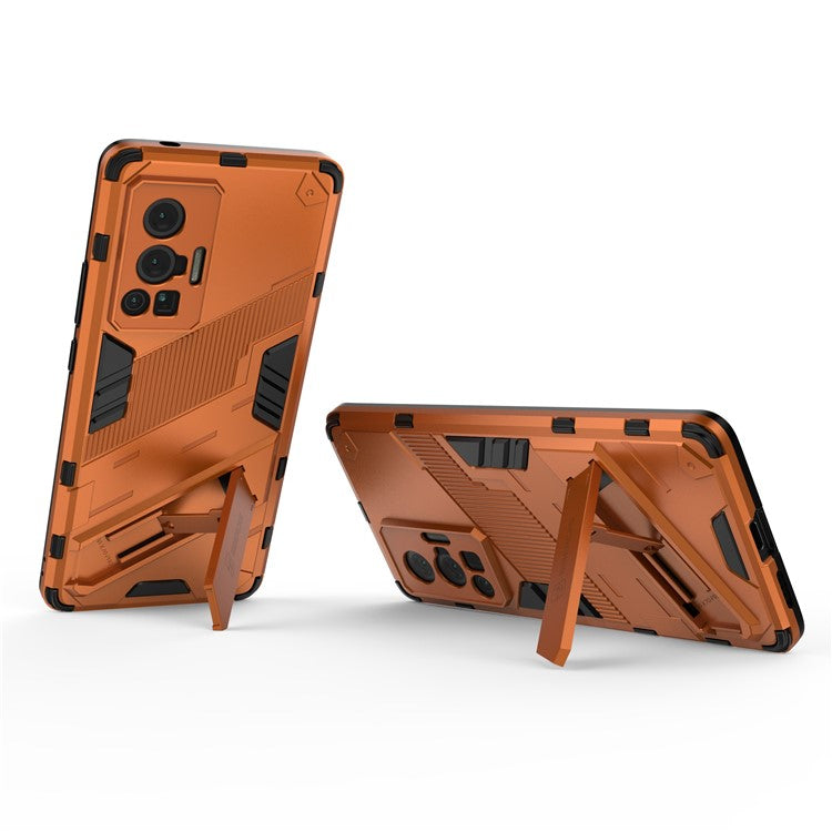 Reinforced Drop Protection Hard PC Back + Flexible TPU Bumper Hybrid Case with Kickstand for vivo X70 Pro - Orange