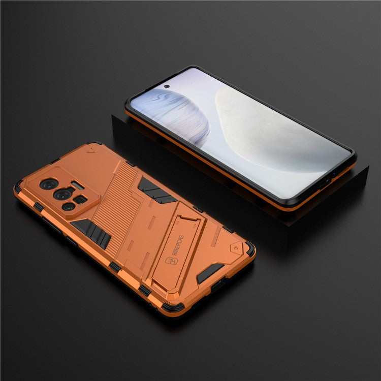 Reinforced Drop Protection Hard PC Back + Flexible TPU Bumper Hybrid Case with Kickstand for vivo X70 Pro - Orange