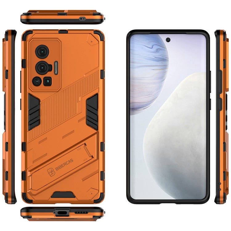 Reinforced Drop Protection Hard PC Back + Flexible TPU Bumper Hybrid Case with Kickstand for vivo X70 Pro - Orange