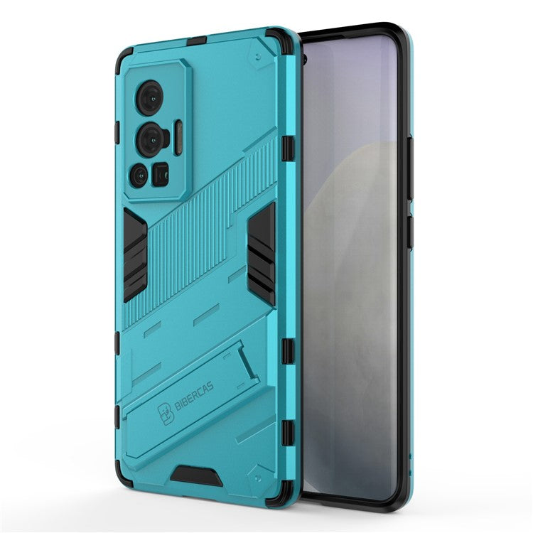 Reinforced Drop Protection Hard PC Back + Flexible TPU Bumper Hybrid Case with Kickstand for vivo X70 Pro - Baby Blue