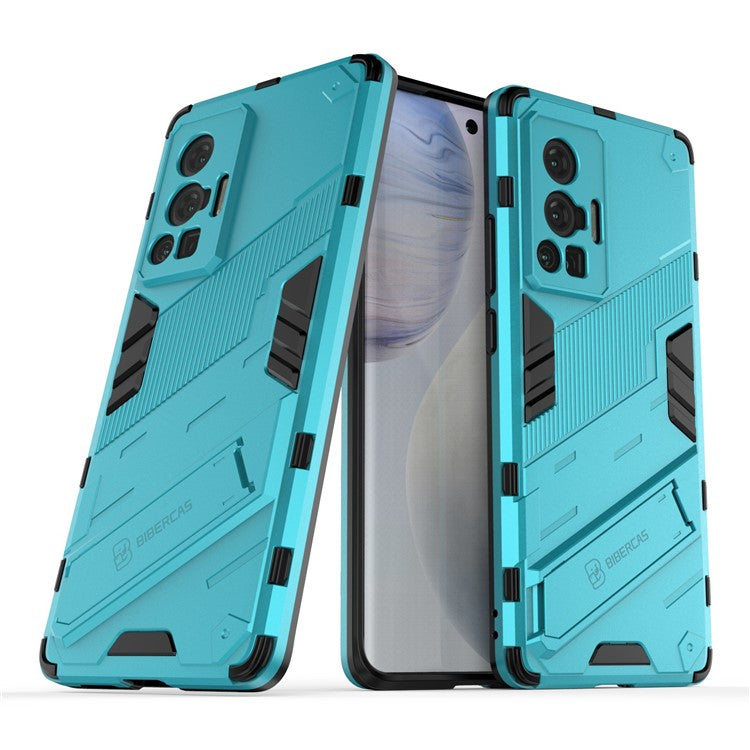 Reinforced Drop Protection Hard PC Back + Flexible TPU Bumper Hybrid Case with Kickstand for vivo X70 Pro - Baby Blue