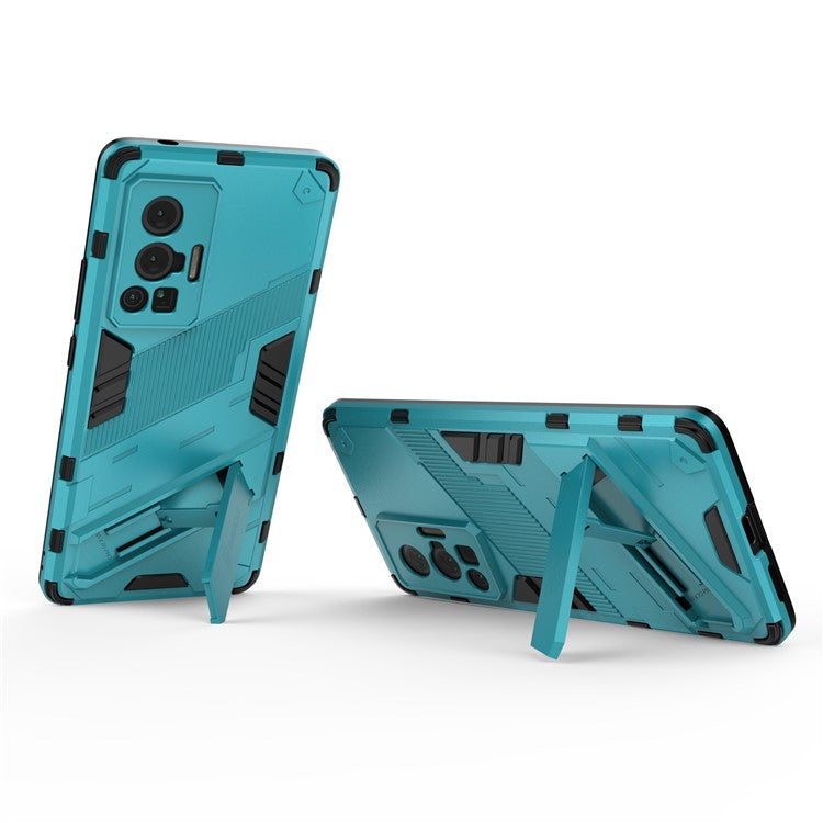 Reinforced Drop Protection Hard PC Back + Flexible TPU Bumper Hybrid Case with Kickstand for vivo X70 Pro - Baby Blue