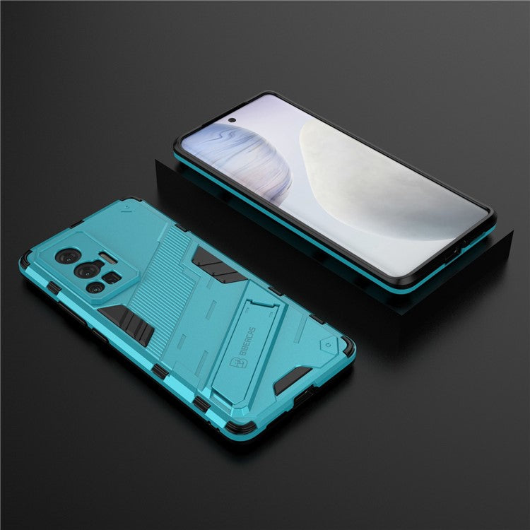 Reinforced Drop Protection Hard PC Back + Flexible TPU Bumper Hybrid Case with Kickstand for vivo X70 Pro - Baby Blue