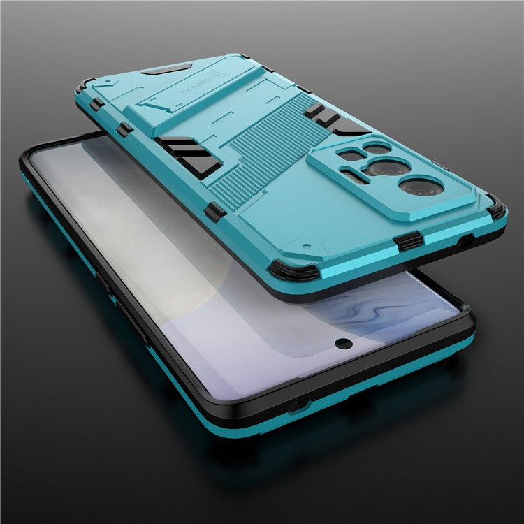 Reinforced Drop Protection Hard PC Back + Flexible TPU Bumper Hybrid Case with Kickstand for vivo X70 Pro - Baby Blue