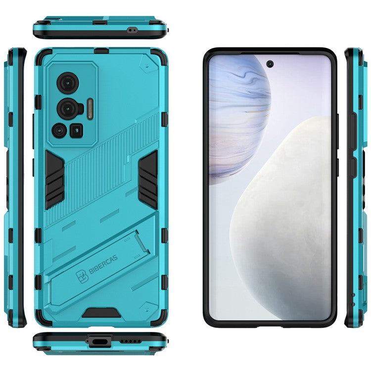 Reinforced Drop Protection Hard PC Back + Flexible TPU Bumper Hybrid Case with Kickstand for vivo X70 Pro - Baby Blue